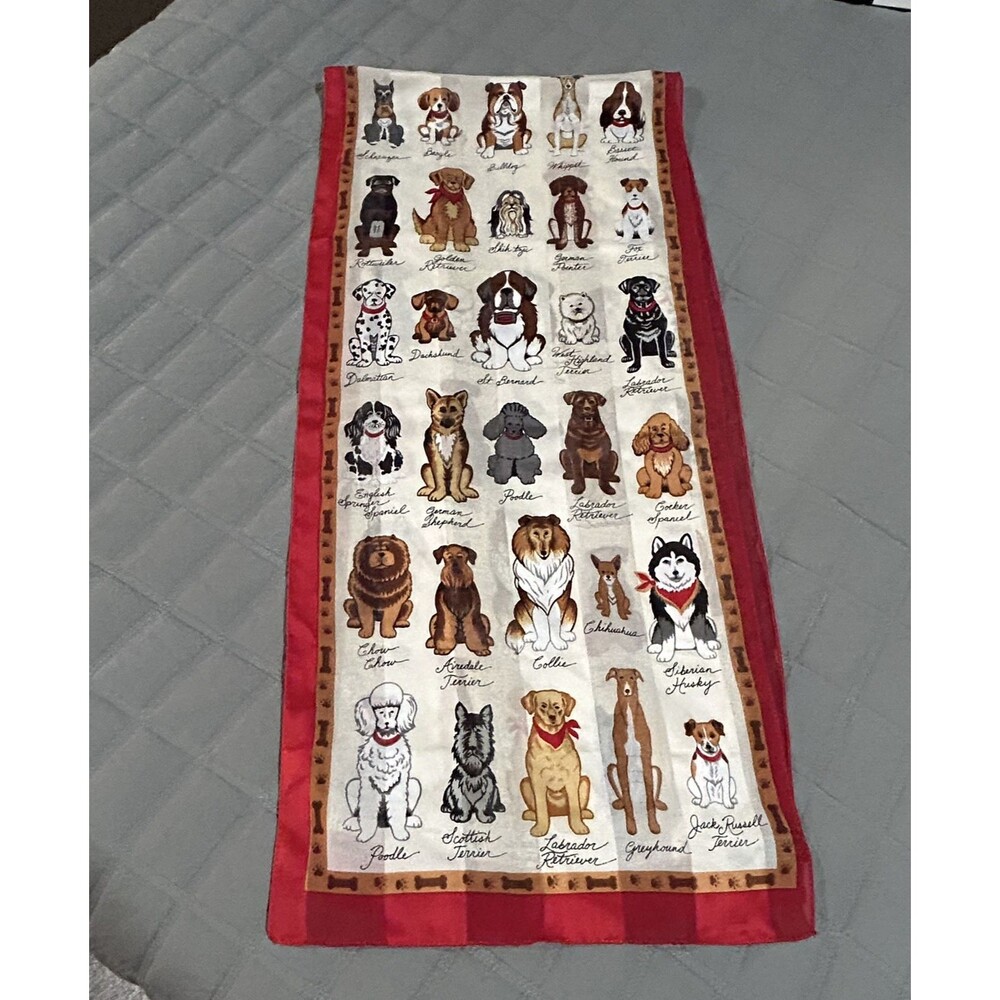 VTG Dog Breeds Sheer Scarf 13” X 58” Whippet Greyhound Dogs Korea Polyester
